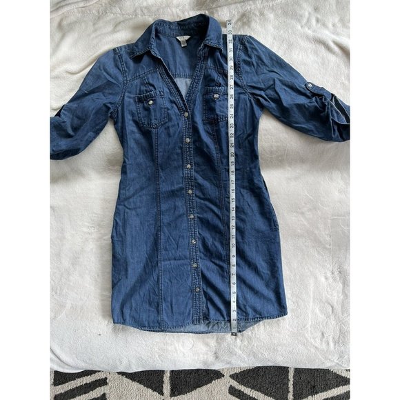 Guess Womens Button Down Roll Tab Sleeves Blue 100% Cotton Midi Dress Size Small - Picture 3 of 16